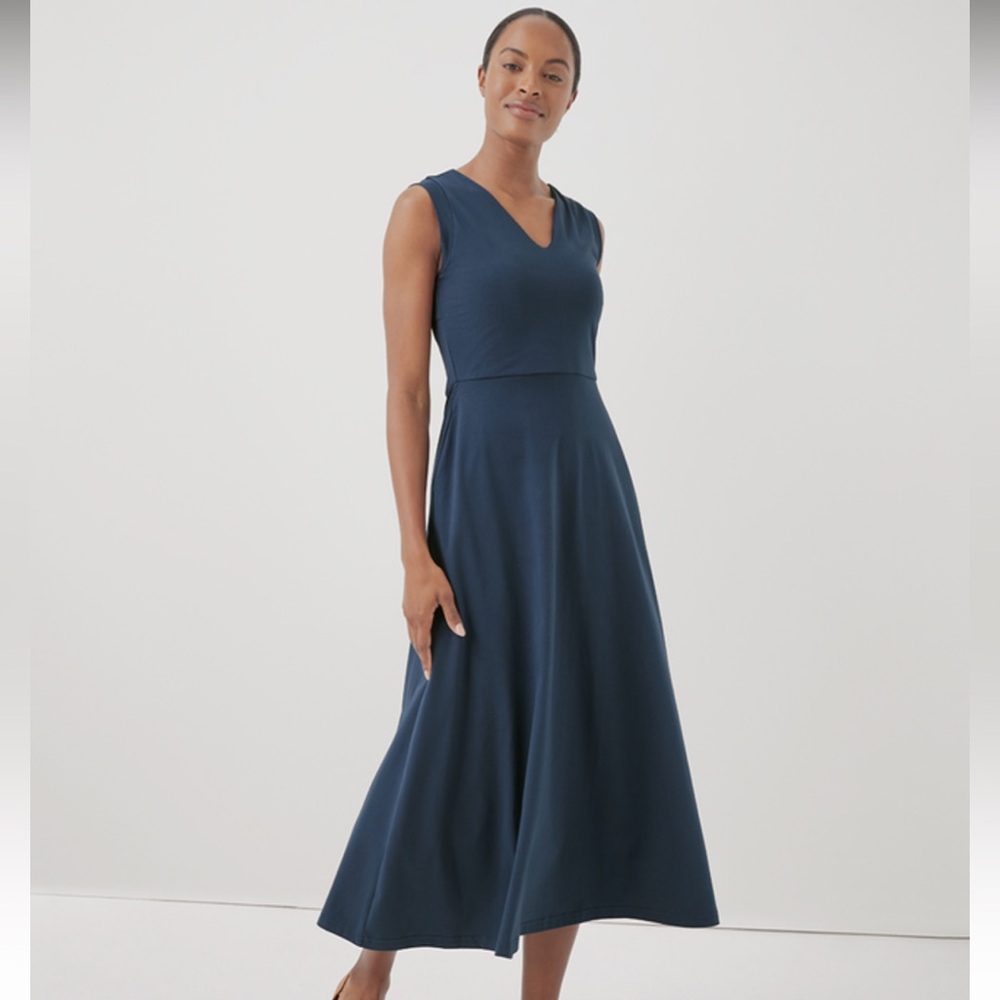 Pact Women's French Navy Fit & Flare Cap Sleeve Midi Dress XS